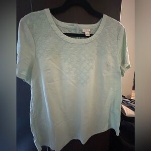 J. Crew Light Green Short Sleeve Top linen cotton blend embroidered detail